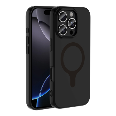 Apple iPhone 16 Pro Max Case with M-Safe Charging Feature - Zore Aris Silicone Cover Black