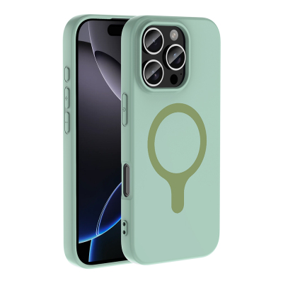 Apple iPhone 16 Pro Max Case with M-Safe Charging Feature - Zore Aris Silicone Cover Turquoise
