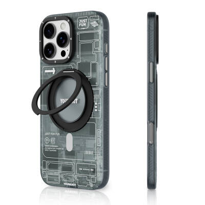 Apple iPhone 16 Pro Max Case with Magsafe Charging Feature YoungKit 360° Stand Technology Series Cover Grey