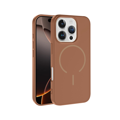 Apple iPhone 16 Pro Max Case Zore Meta Cover with M-safe Charging Feature Brown
