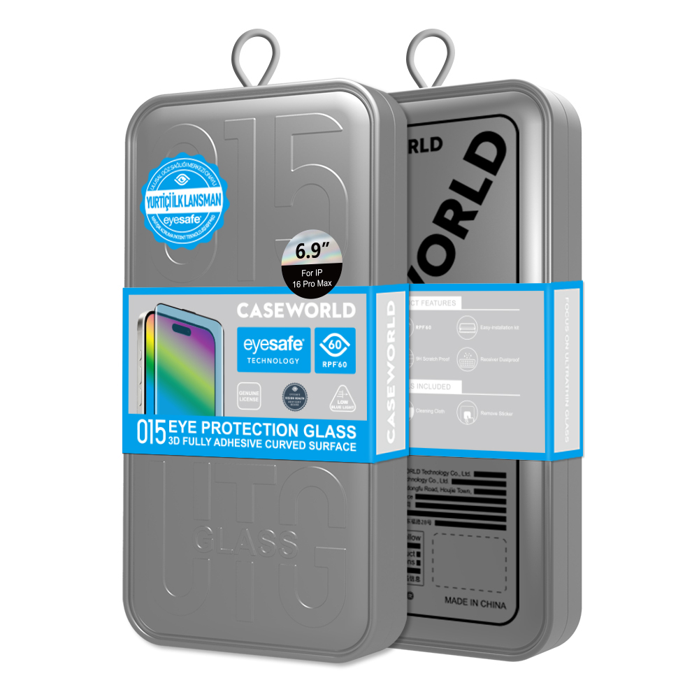 Apple iPhone 16 Pro Max CaseWorld 3D Eyesafe Mavi Işık Teknolojili 0.15mm Temperli Cam Ekran Koruyucu + Uygulama Aparatı - 7
