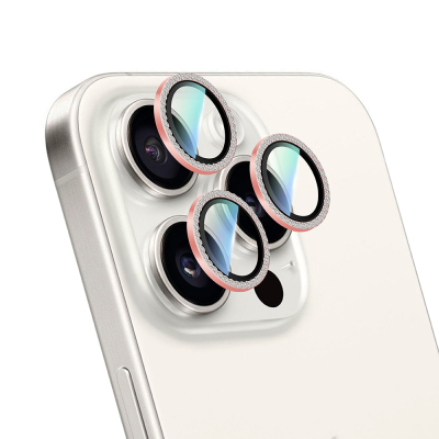 Apple iPhone 16 Pro Max CaseWorld Alloy Sparkling Diamond Serisi Taşlı Lens Koruyucu Pembe