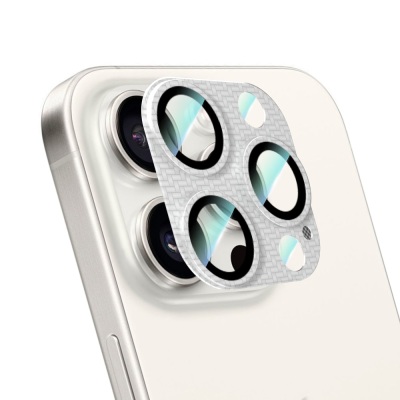 Apple iPhone 16 Pro Max CaseWorld Karbon Fiber Serisi Anti Reflective Ultra Clear Full Kamera Lens Koruyucu Gümüş