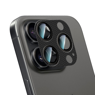 Apple iPhone 16 Pro Max CaseWorld Karbon Fiber Serisi Anti Reflective Ultra Clear Full Kamera Lens Koruyucu Siyah