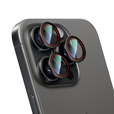 Apple iPhone 16 Pro Max CaseWorld Karbon Fiber Serisi Anti Reflective Ultra Clear Kamera Lens Koruyucu Siyah-Kırmızı