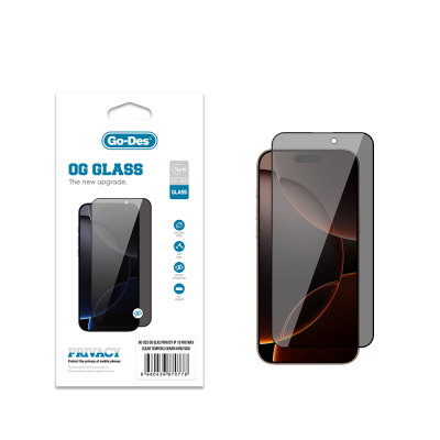 Apple iPhone 16 Pro Max Go Des OG Glass Privacy Antistatik Temperli Cam Ekran Koruyucu Siyah