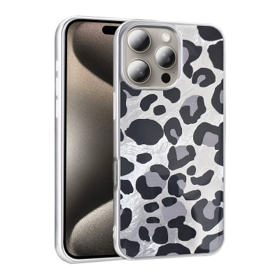 Apple iPhone 16 Pro Max Kılıf Desenli Zore Mep Kapak Gri Leopar