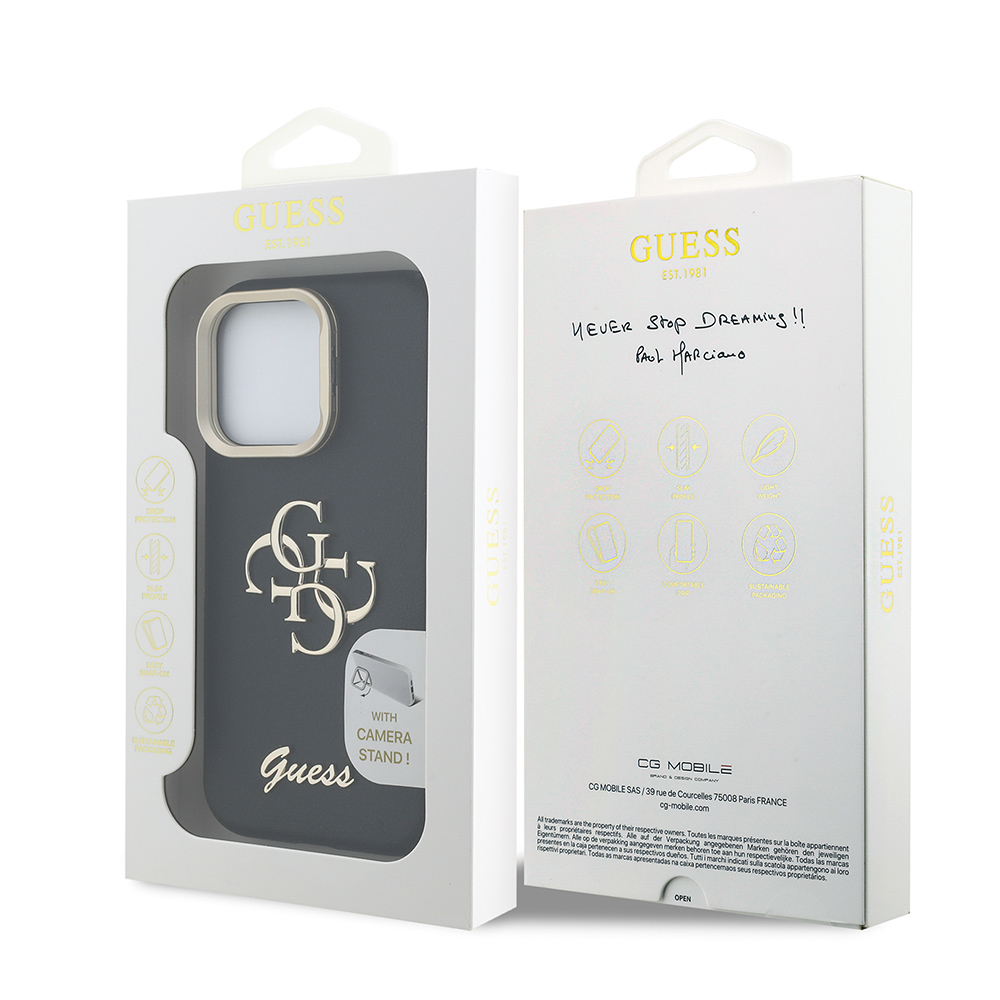 Apple iPhone 16 Pro Max Kılıf Guess Orjinal Lisanslı Grained Yazı Logolu Kamera Standlı Kapak - 19