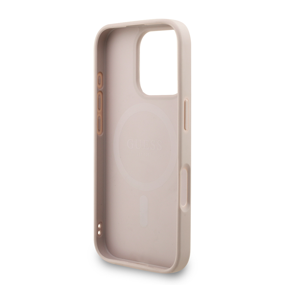 Apple iPhone 16 Pro Max Kılıf Guess Orjinal Lisanslı M-safe Şarj Özellikli PU Deri Bilek Askı İpli Yazı Logolu Kapak - 24