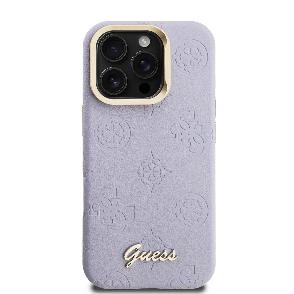 Apple iPhone 16 Pro Max Kılıf Guess Orjinal Lisanslı M-safe Şarj Özellikli Sıcak Baskılı Yazı Logolu Kamera Standlı PU Deri Peony Kapak - 7