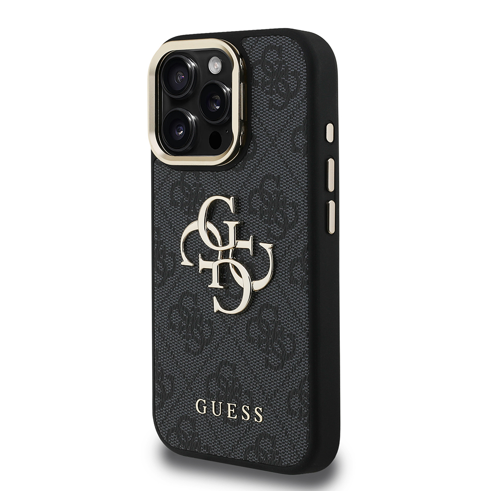 Apple iPhone 16 Pro Max Kılıf Guess Orjinal Lisanslı PU Deri 4G Desenli Metal Büyük 4G ve Yazı Logolu Kamera Standlı Kapak - 12