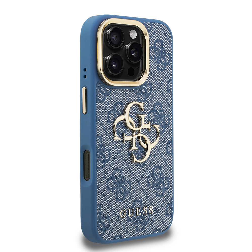 Apple iPhone 16 Pro Max Kılıf Guess Orjinal Lisanslı PU Deri 4G Desenli Metal Büyük 4G ve Yazı Logolu Kamera Standlı Kapak - 21