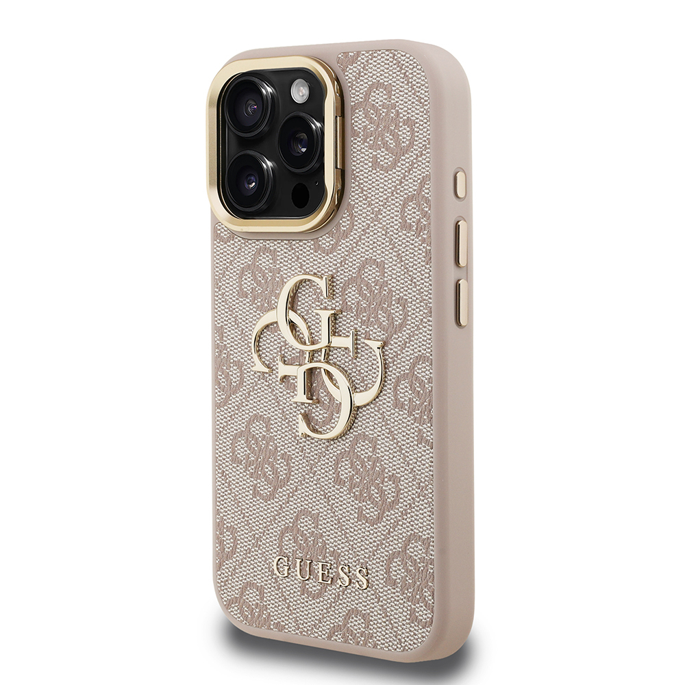 Apple iPhone 16 Pro Max Kılıf Guess Orjinal Lisanslı PU Deri 4G Desenli Metal Büyük 4G ve Yazı Logolu Kamera Standlı Kapak - 27