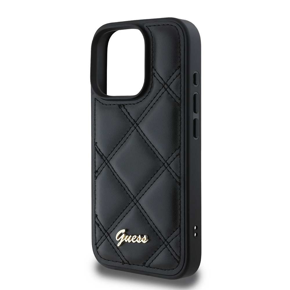 Apple iPhone 16 Pro Max Kılıf Guess Orjinal Lisanslı PU Deri Metal Yazı Logolu Kapitone Kapak - 7