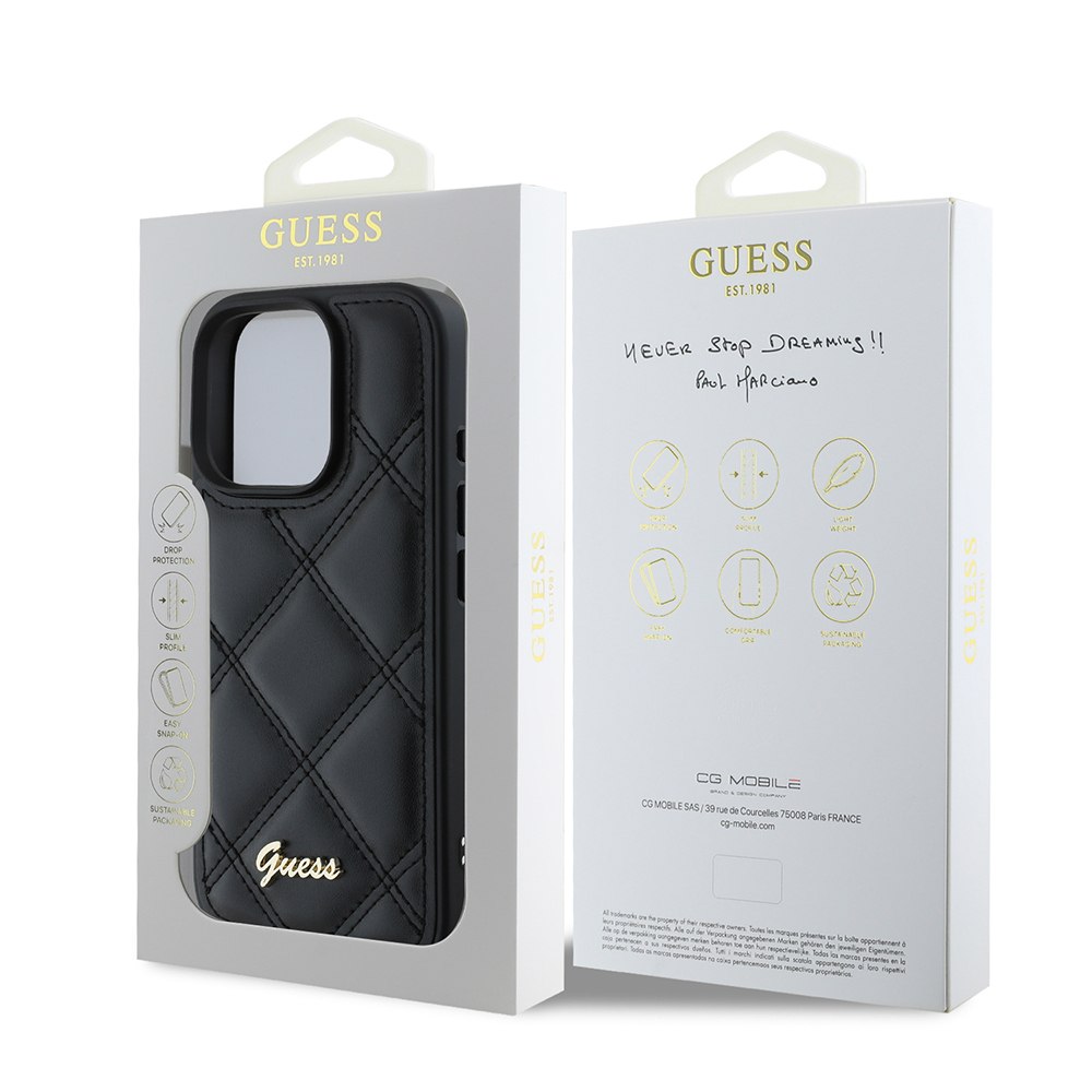 Apple iPhone 16 Pro Max Kılıf Guess Orjinal Lisanslı PU Deri Metal Yazı Logolu Kapitone Kapak - 9