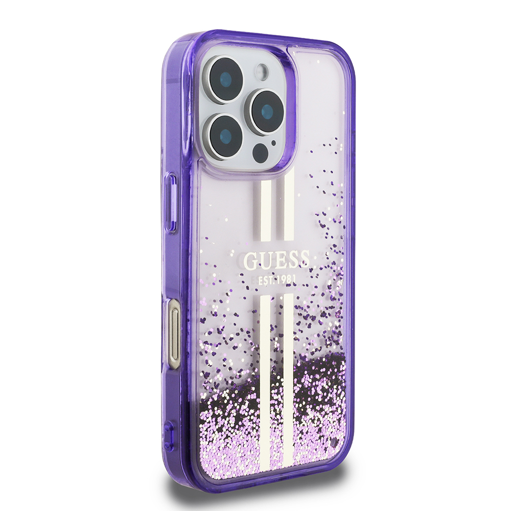 Apple iPhone 16 Pro Max Kılıf Guess Orjinal Lisanslı Transparan Sıvılı Simli Altın Çizgili Kapak - 6