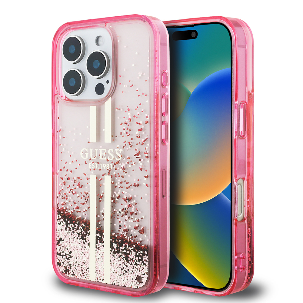 Apple iPhone 16 Pro Max Kılıf Guess Orjinal Lisanslı Transparan Sıvılı Simli Altın Çizgili Kapak - 3