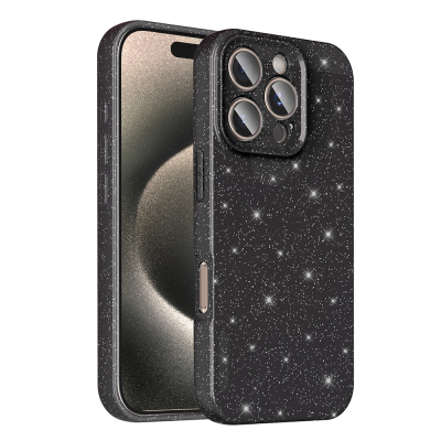 Apple iPhone 16 Pro Max Kılıf Kamera Korumalı Simli Lüks Zore Koton Kapak Siyah