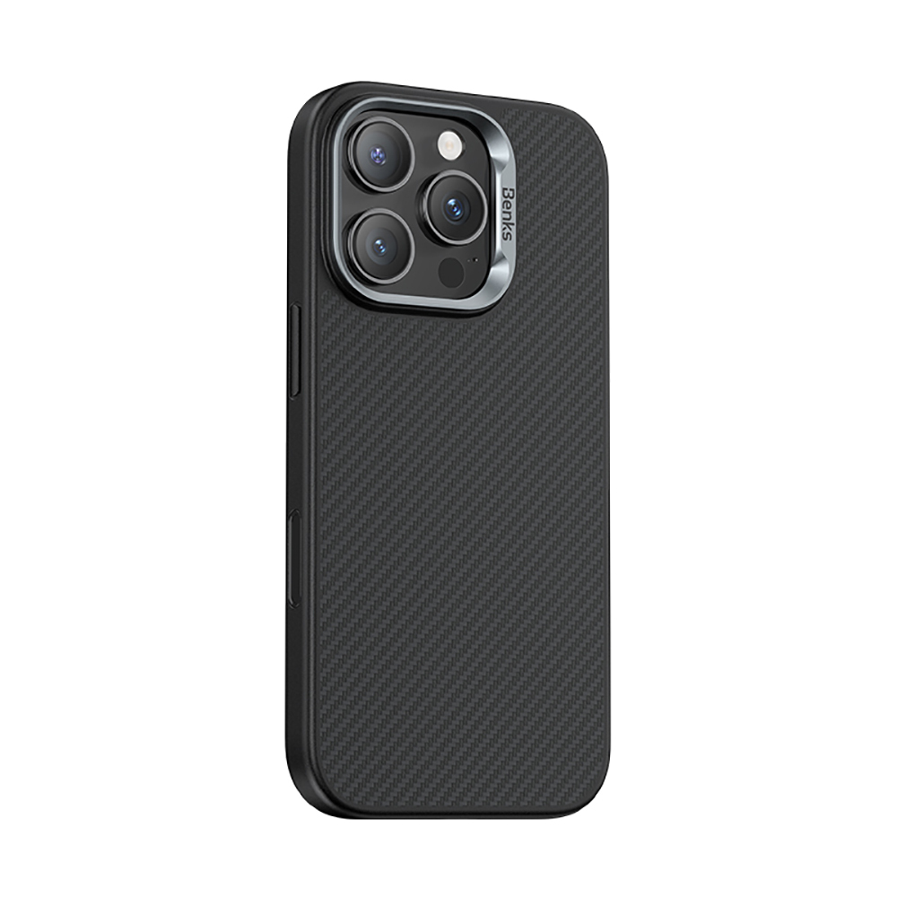Apple iPhone 16 Pro Max Kılıf Karbon Fiber M-safe Şarj Özellikli Kamera Kontrol Butonlu Benks Hybrid ArmorPro 600D Kevlar Kapak - 3