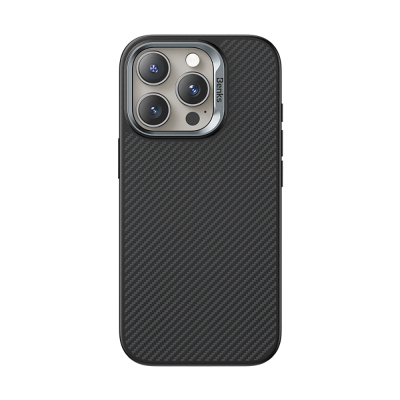 Apple iPhone 16 Pro Max Kılıf Karbon Fiber M-safe Şarj Özellikli Kamera Kontrol Butonlu Benks Hybrid ArmorPro 600D Kevlar Kapak Siyah