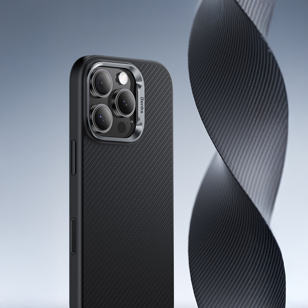 Apple iPhone 16 Pro Max Kılıf Karbon Fiber M-safe Şarj Özellikli Kamera Kontrol Butonlu Benks Hybrid ArmorPro 600D Kevlar Kapak - 5