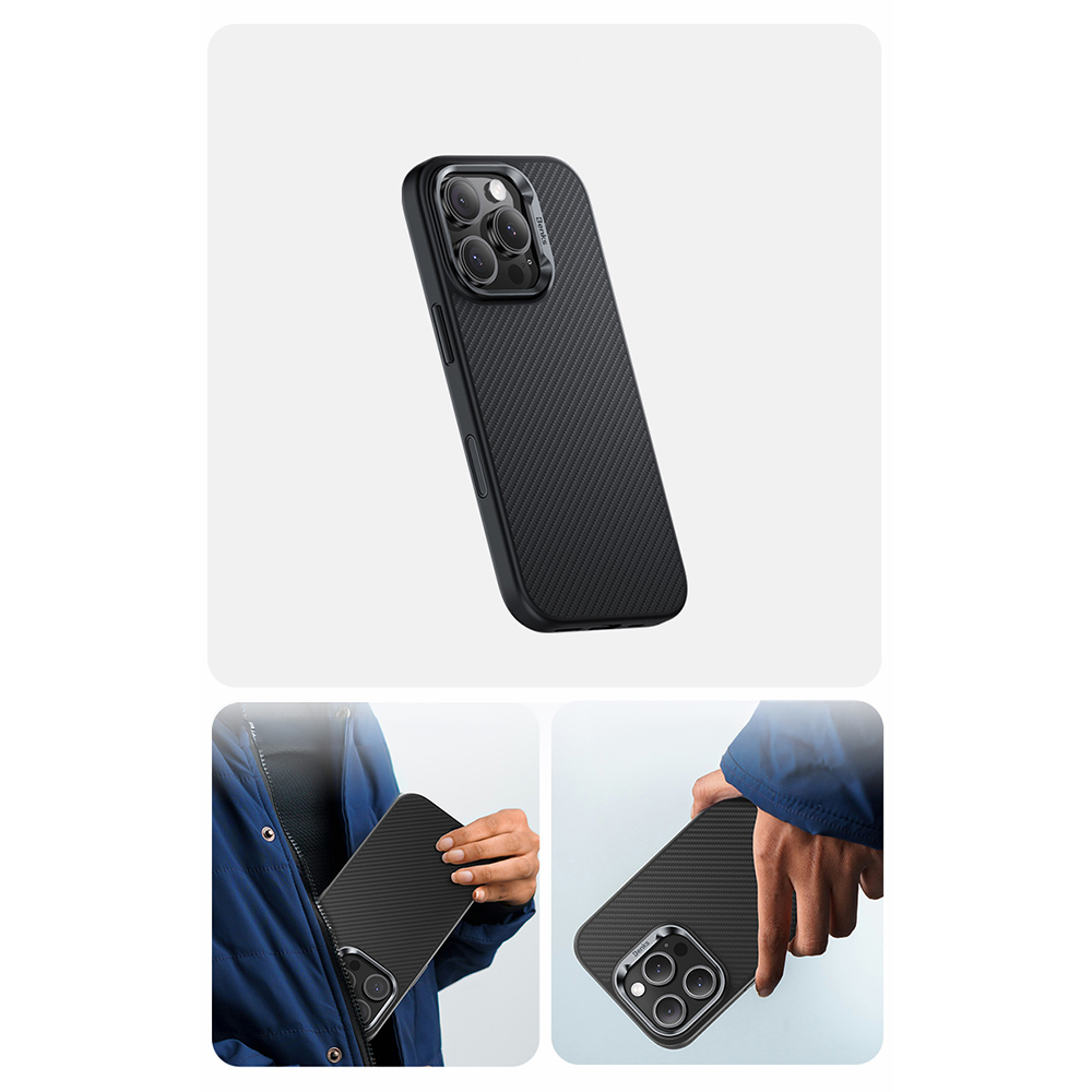Apple iPhone 16 Pro Max Kılıf Karbon Fiber M-safe Şarj Özellikli Kamera Kontrol Butonlu Benks Hybrid ArmorPro 600D Kevlar Kapak - 7