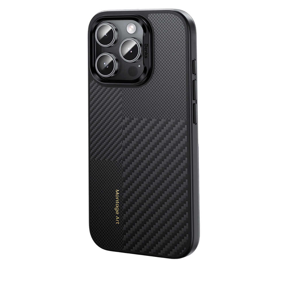 Apple iPhone 16 Pro Max Kılıf Karbon Fiber M-safe Şarj Özellikli Kamera Kontrol Butonlu Benks Hybrid ArmorPro Montage Kevlar Kapak - 4