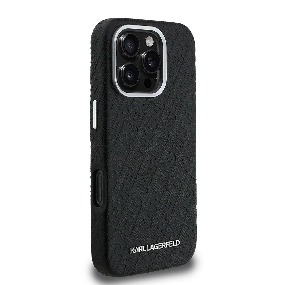 Apple iPhone 16 Pro Max Kılıf Karl Lagerfeld Orjinal Lisanslı PU Deri Damgalı Metal Yazı Logolu Kapak - 5