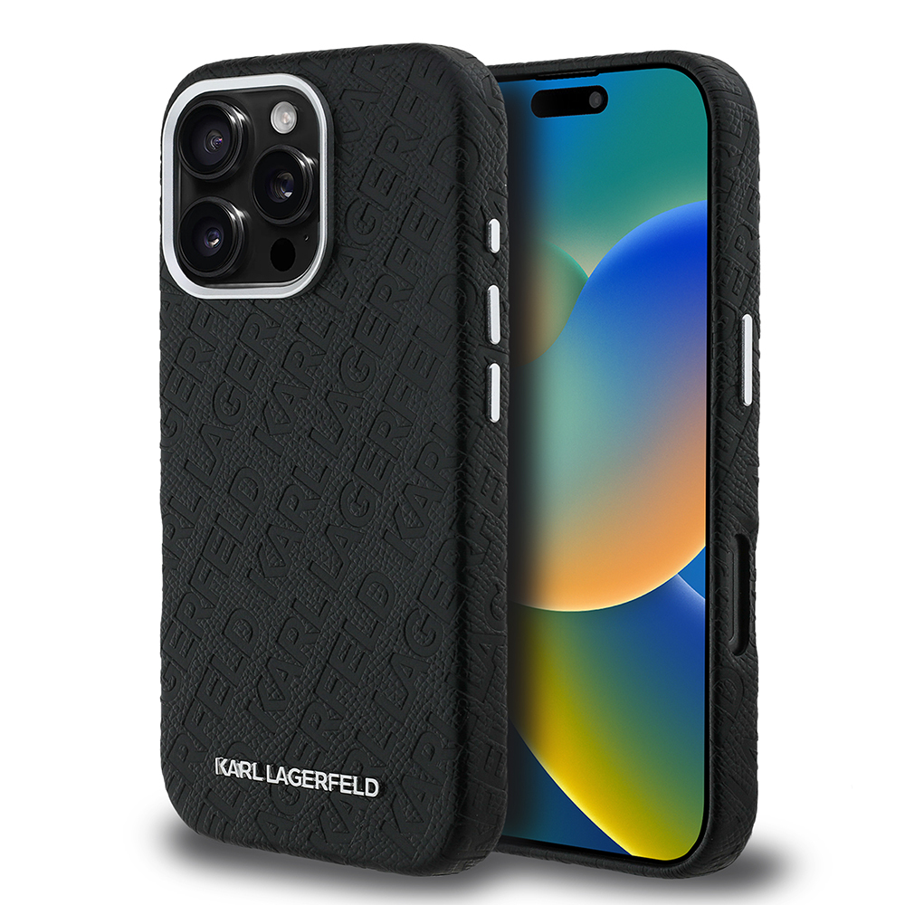 Apple iPhone 16 Pro Max Kılıf Karl Lagerfeld Orjinal Lisanslı PU Deri Damgalı Metal Yazı Logolu Kapak - 2