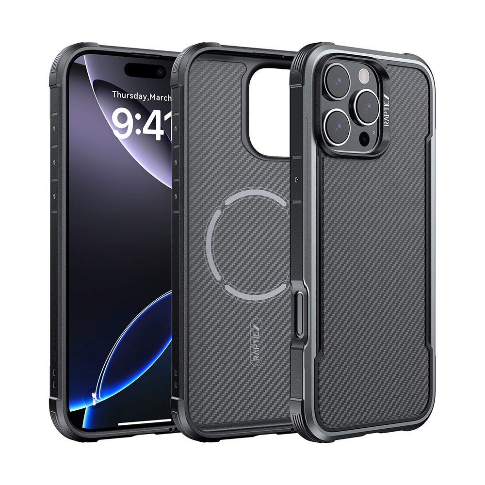 Apple iPhone 16 Pro Max Kılıf M-safe Şarj Özellikli Airbagli Raptic Apex Serisi Karbon Fiber Tasarımlı Kapak - 8