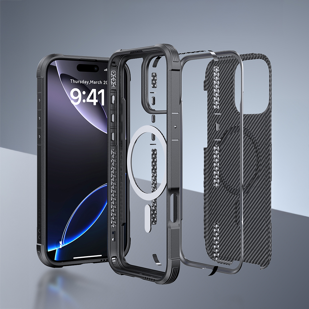 Apple iPhone 16 Pro Max Kılıf M-safe Şarj Özellikli Airbagli Raptic Apex Serisi Karbon Fiber Tasarımlı Kapak - 11