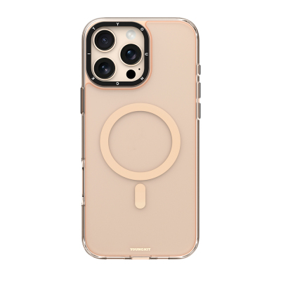 Apple iPhone 16 Pro Max Kılıf M-safe Şarj Özellikli Cam Arka Yüzey TPU Youngkit Gemstone Clear Serisi Kapak Gold