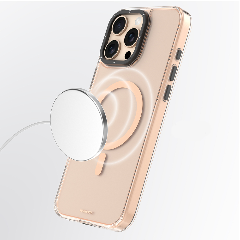 Apple iPhone 16 Pro Max Kılıf M-safe Şarj Özellikli Cam Arka Yüzey TPU Youngkit Gemstone Clear Serisi Kapak - 10