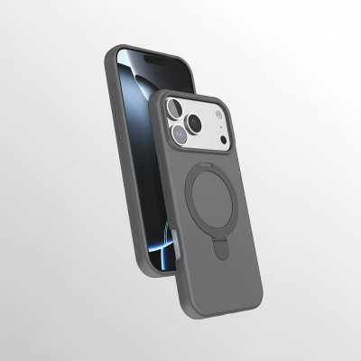 Apple iPhone 16 Pro Max Kılıf M-safe Şarj Özellikli Standlı Zore Samara Kapak Titanyum-Gri