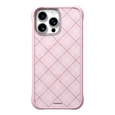 Apple iPhone 16 Pro Max Kılıf M-safe Şarj Özellikli Youngkit Argyle Serisi Kapak Pembe