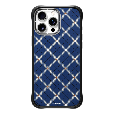 Apple iPhone 16 Pro Max Kılıf M-safe Şarj Özellikli Youngkit Argyle Serisi Kapak Mavi