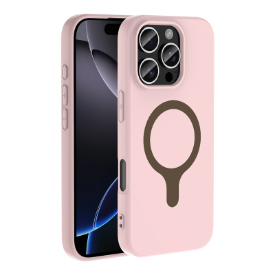 Apple iPhone 16 Pro Max Kılıf M-Safe Şarj Özellikli Zore Aris Silikon Kapak Açık Pembe