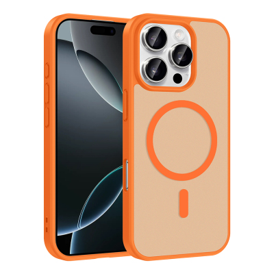 Apple iPhone 16 Pro Max Kılıf M-safe Şarj Özellikli Zore Babet Kapak Turuncu