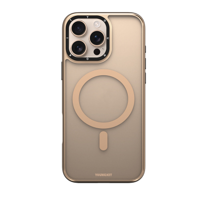 Apple iPhone 16 Pro Max Kılıf Magsafe Şarj Özellikli Cam Arka Yüzey TPU Youngkit Gemstone Serisi Kapak Gold