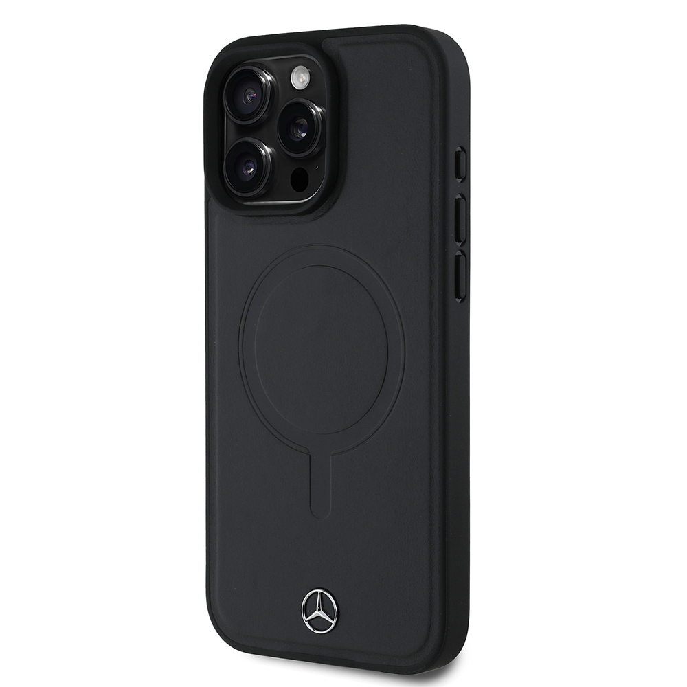 Apple iPhone 16 Pro Max Kılıf Mercedes Benz Orjinal Lisanslı M-safe Şarj Özellikli Metal Yıldız Logolu Sade Pürüzsüz Deri Kapak - 3