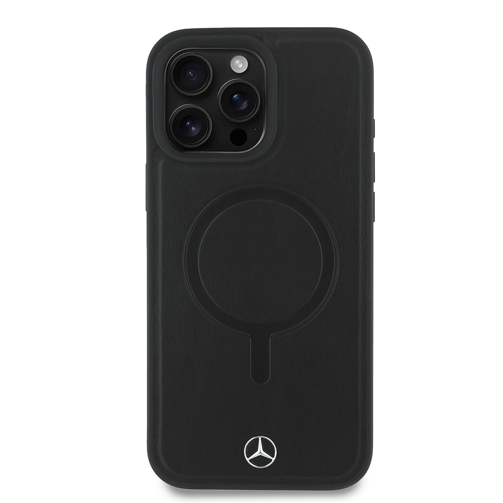 Apple iPhone 16 Pro Max Kılıf Mercedes Benz Orjinal Lisanslı M-safe Şarj Özellikli Metal Yıldız Logolu Sade Pürüzsüz Deri Kapak - 4