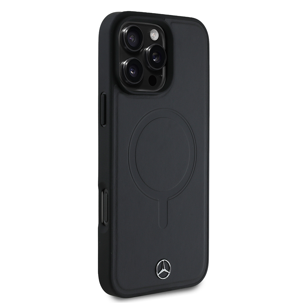 Apple iPhone 16 Pro Max Kılıf Mercedes Benz Orjinal Lisanslı M-safe Şarj Özellikli Metal Yıldız Logolu Sade Pürüzsüz Deri Kapak - 5