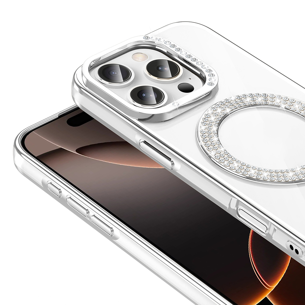 Apple iPhone 16 Pro Max Kılıf Pırlanta Taş Tasarımlı M-safe Şarj Özellikli Zore Karetta Silikon Kapak - 19