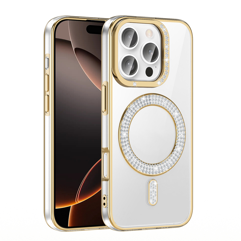 Apple iPhone 16 Pro Max Kılıf Pırlanta Taş Tasarımlı M-safe Şarj Özellikli Zore Karetta Silikon Kapak - 8