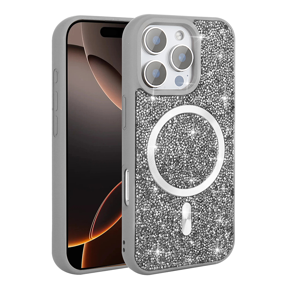 Apple iPhone 16 Pro Max Kılıf Pırlanta Tasarımlı M-safe Şarj Özellikli Zore Mozaik Silikon Kapak - 6