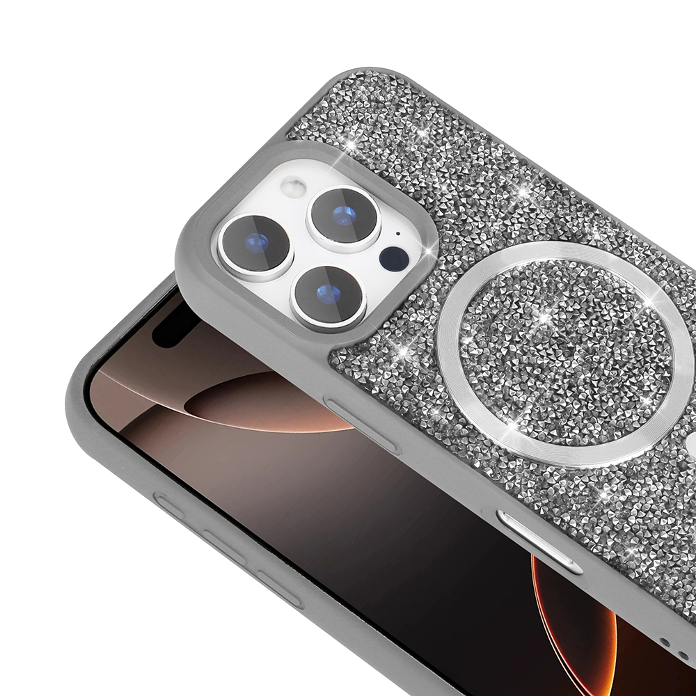 Apple iPhone 16 Pro Max Kılıf Pırlanta Tasarımlı M-safe Şarj Özellikli Zore Mozaik Silikon Kapak - 10