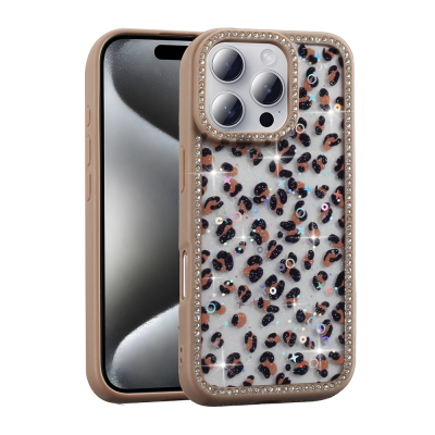 Apple iPhone 16 Pro Max Kılıf Taşlı ve Simli Tasarım Zore Azra Kapak Gold