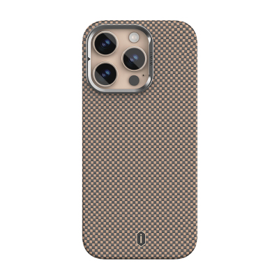 Apple iPhone 16 Pro Max Kılıf Wiwu DCC-208 M-safe Şarj Özellikli Kamera Standlı Aramid Fiber Tasarım Kapak Gold