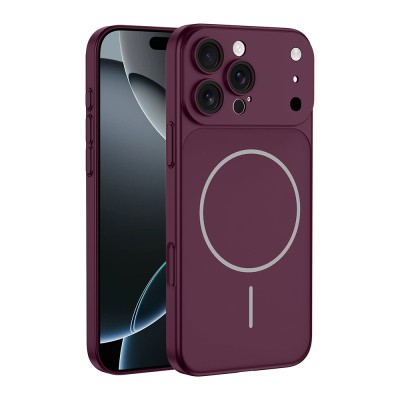 Apple iPhone 16 Pro Max Kılıf Zore M-Safe Şarj Özellikli Kamera Korumalı Spark Kapak Bordo