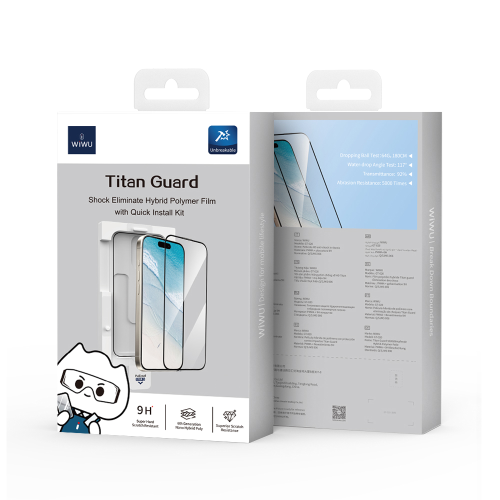 Apple iPhone 16 Pro Max Wiwu GT-020 Titan Guard Series Shock Absorbing Hybrid Polymer HD Transparent Screen Protector Film + Easy Application Tool - 6